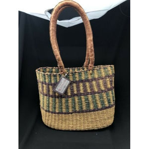 Bolga Basket Handmade Ghana Market basket with Tags never used leather handles